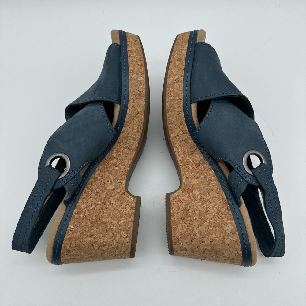 Clarks Giselle Navy Leather Wedge Sandals - Picture 5 of 9
